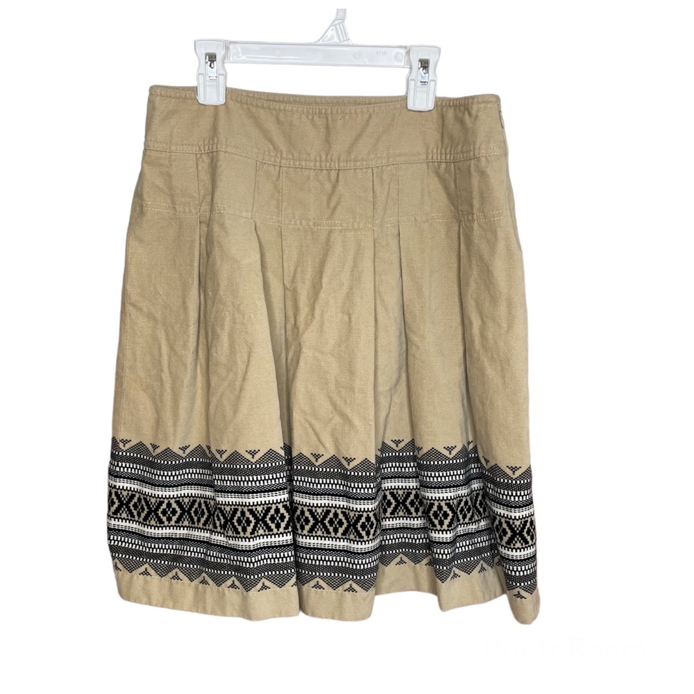 Ann Taylor LOFT Womens Pleated Skirt Beige Black Aztec Pattern Side Zip Size 2